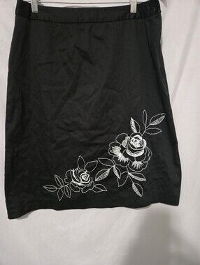 Style & Co. Black Skirt with White Floral Embroidery